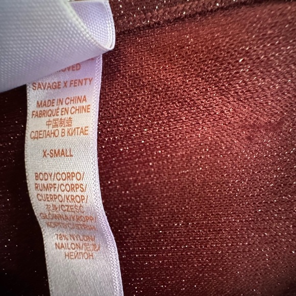 Savage X Fenty Sleep and Shine  Shimmering Burgundy Ruched Crop Top Long Sleeve - Picture 6 of 6